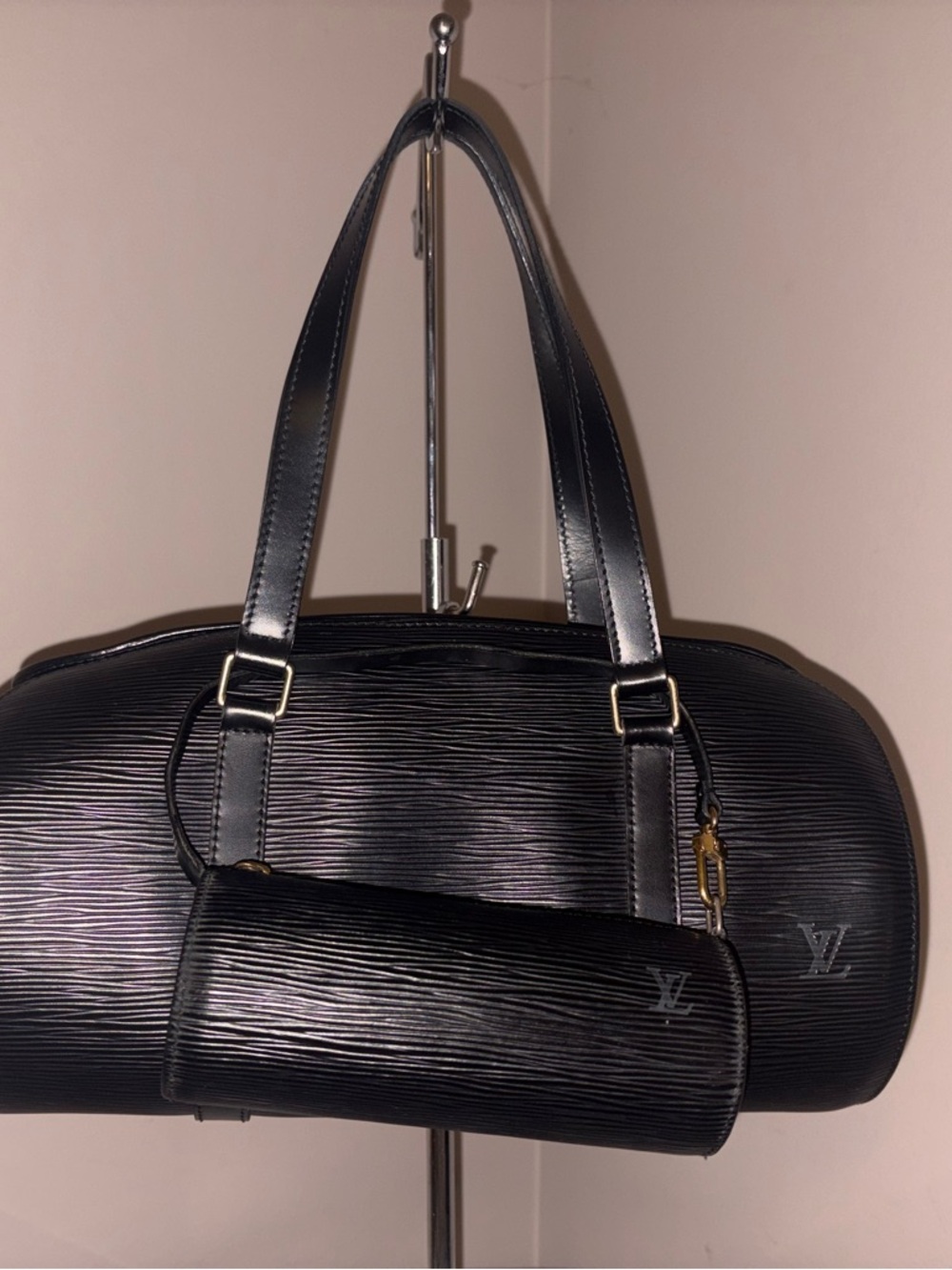 Louis Vuitton Black Epi Leather Soufflot with pouch